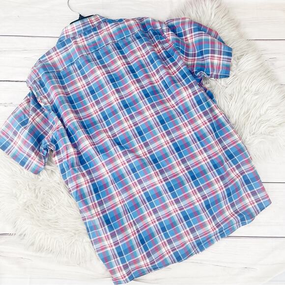 Barbour - Sport Shirt - Fred‎ Plaid Red Blue Short Sleeve Button Up Size XL - Picture 3 of 6